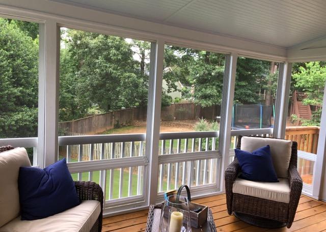 Screened porch with outdoor seating in Acworth, GA