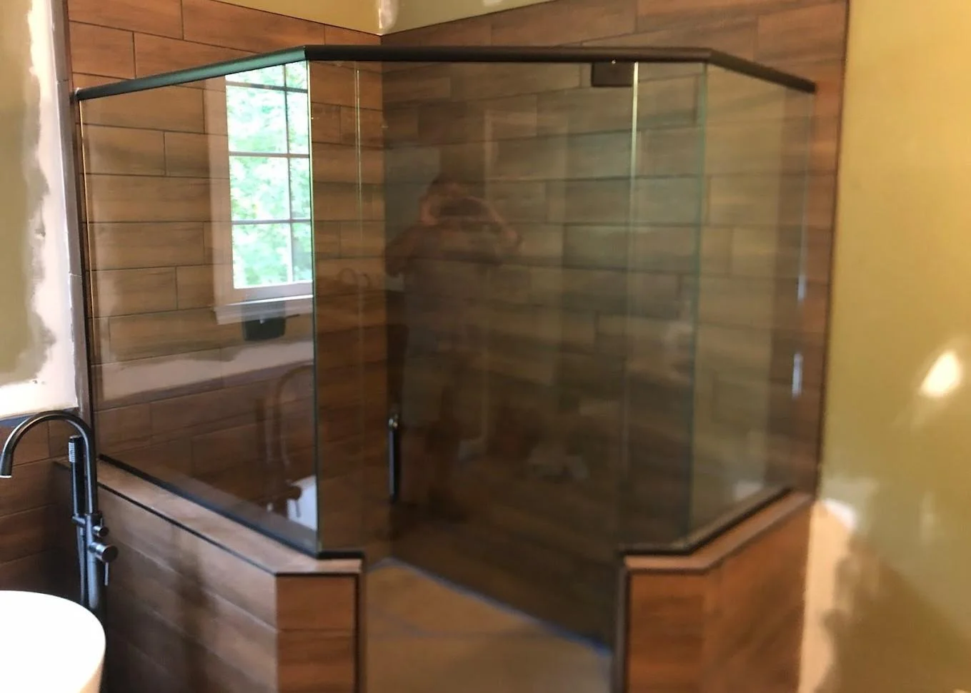 Tile walk-in shower with frameless glass in Marietta, GA